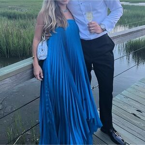 Elegant Blue Pleated Milly Dress